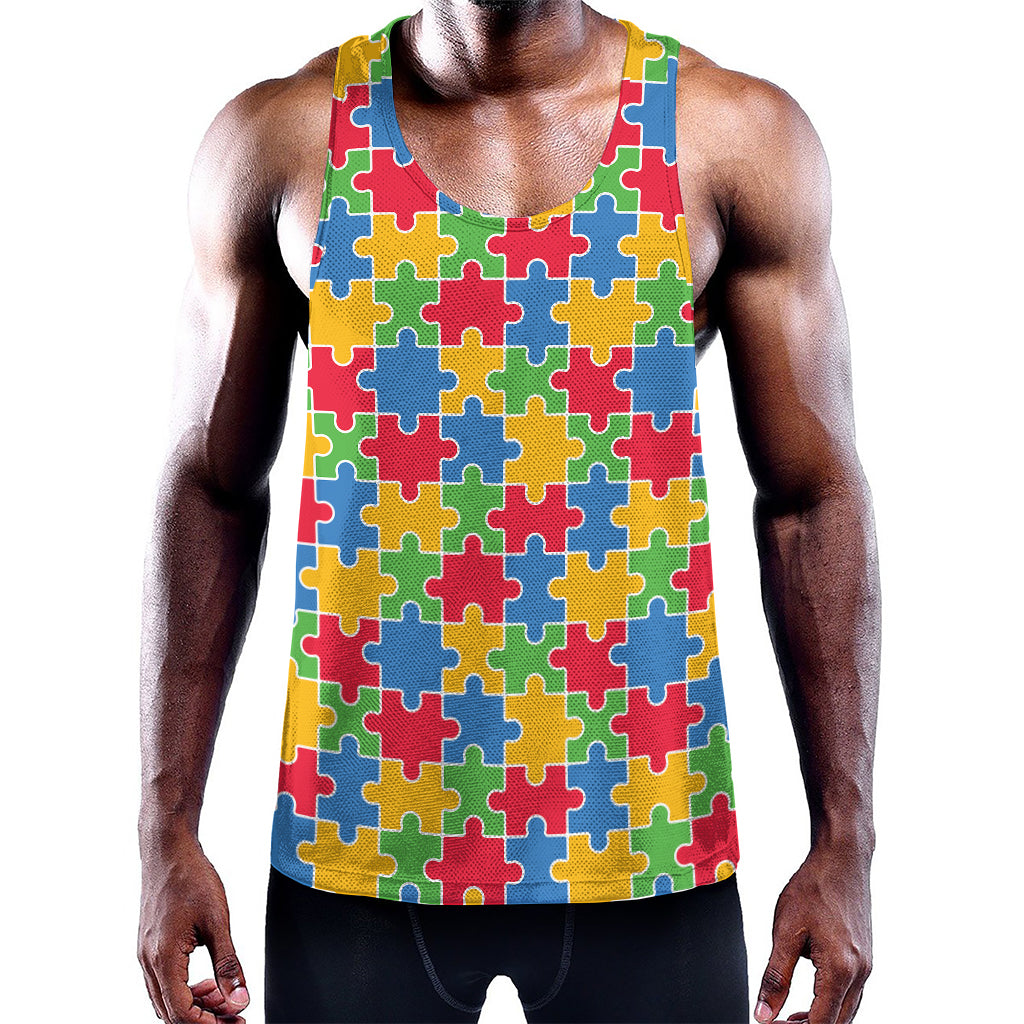 Autism Awareness Jigsaw Pattern Print Training Tank Top