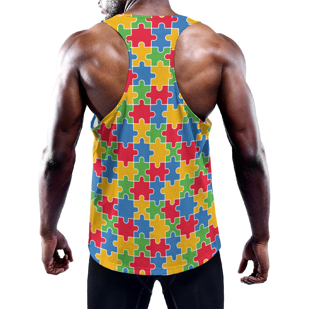 Autism Awareness Jigsaw Pattern Print Training Tank Top