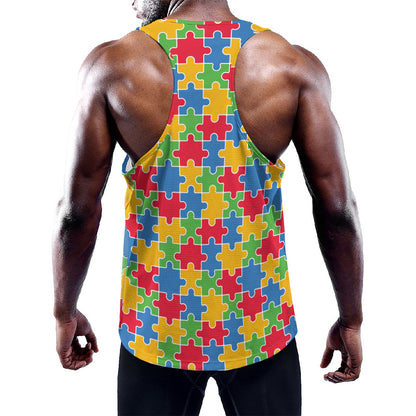 Autism Awareness Jigsaw Pattern Print Training Tank Top