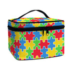 Autism Awareness Jigsaw Pattern Print Travel Makeup Bag