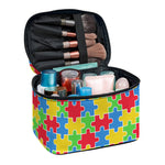 Autism Awareness Jigsaw Pattern Print Travel Makeup Bag