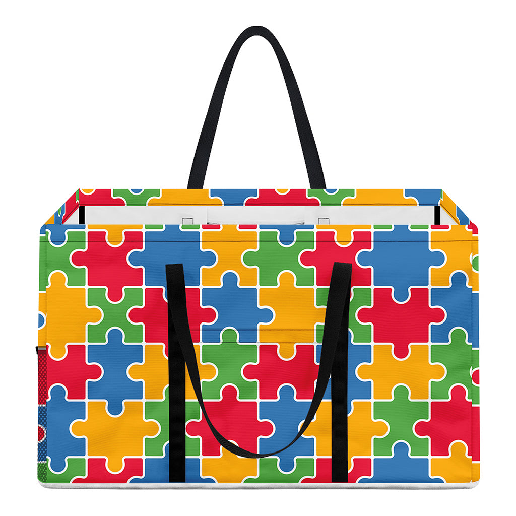 Autism Awareness Jigsaw Pattern Print Utility Tote Bag