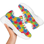 Autism Awareness Jigsaw Pattern Print White Chunky Shoes