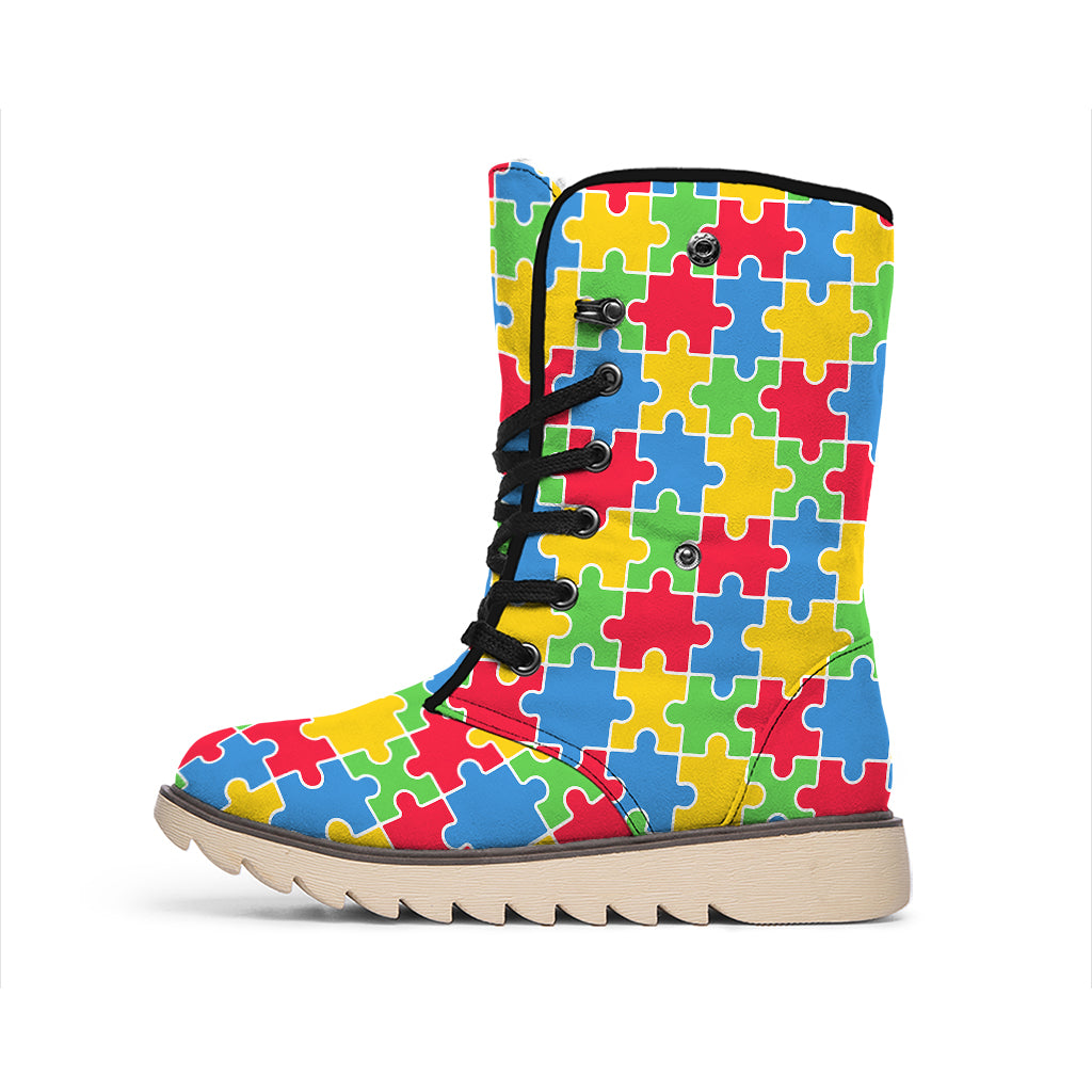 Autism Awareness Jigsaw Pattern Print Winter Boots