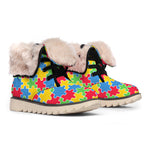 Autism Awareness Jigsaw Pattern Print Winter Boots