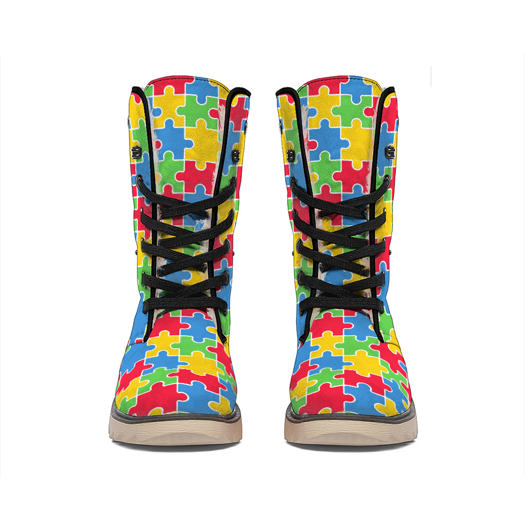 Autism Awareness Jigsaw Pattern Print Winter Boots