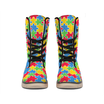 Autism Awareness Jigsaw Pattern Print Winter Boots