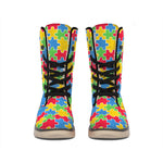 Autism Awareness Jigsaw Pattern Print Winter Boots