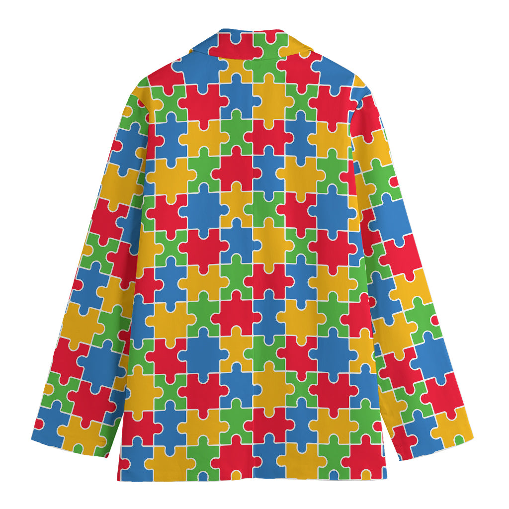 Autism Awareness Jigsaw Pattern Print Women's Blazer