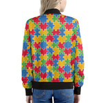 Autism Awareness Jigsaw Pattern Print Women's Bomber Jacket