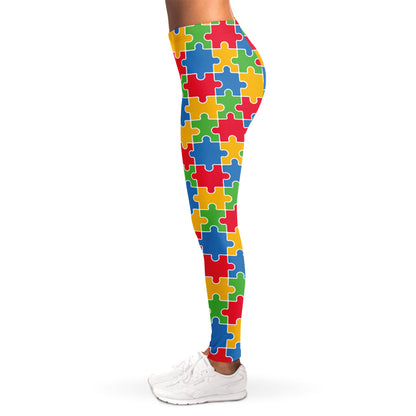 Autism Awareness Jigsaw Pattern Print Women's Leggings