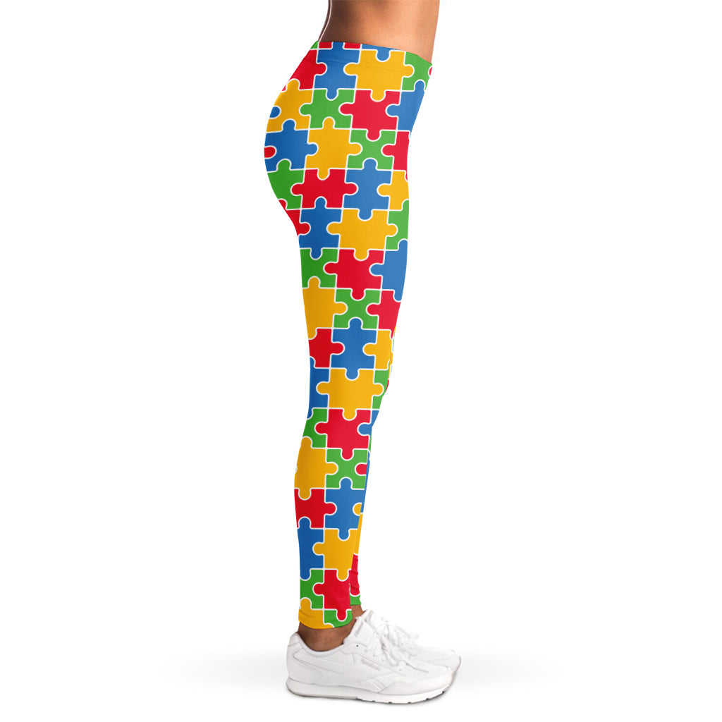 Autism Awareness Jigsaw Pattern Print Women's Leggings