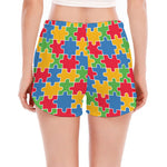 Autism Awareness Jigsaw Pattern Print Women's Split Running Shorts