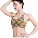 Autism Awareness Jigsaw Pattern Print Women's Sports Bra