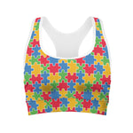 Autism Awareness Jigsaw Pattern Print Women's Sports Bra