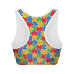 Autism Awareness Jigsaw Pattern Print Women's Sports Bra
