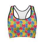 Autism Awareness Jigsaw Pattern Print Women's Sports Bra