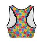 Autism Awareness Jigsaw Pattern Print Women's Sports Bra