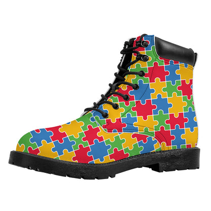 Autism Awareness Jigsaw Pattern Print Work Boots