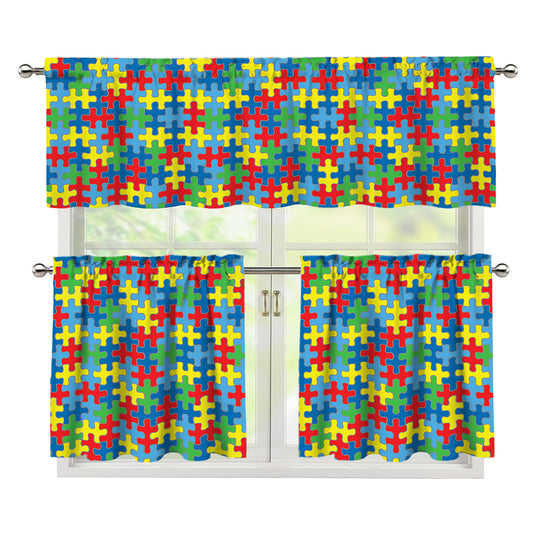 Autism Awareness Jigsaw Print 3 Piece Kitchen Curtains
