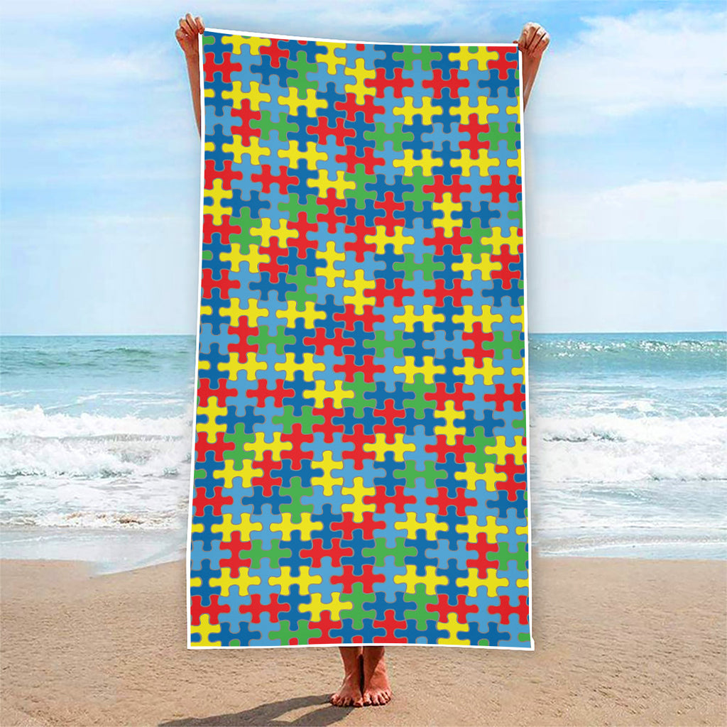 Autism Awareness Jigsaw Print Beach Towel