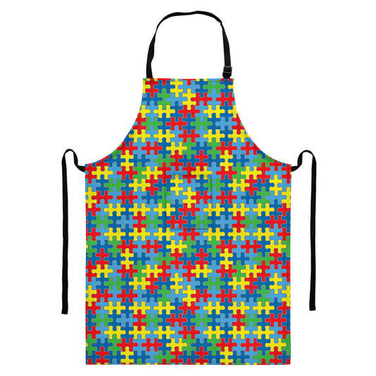 Autism Awareness Jigsaw Print Bib Apron With Pocket