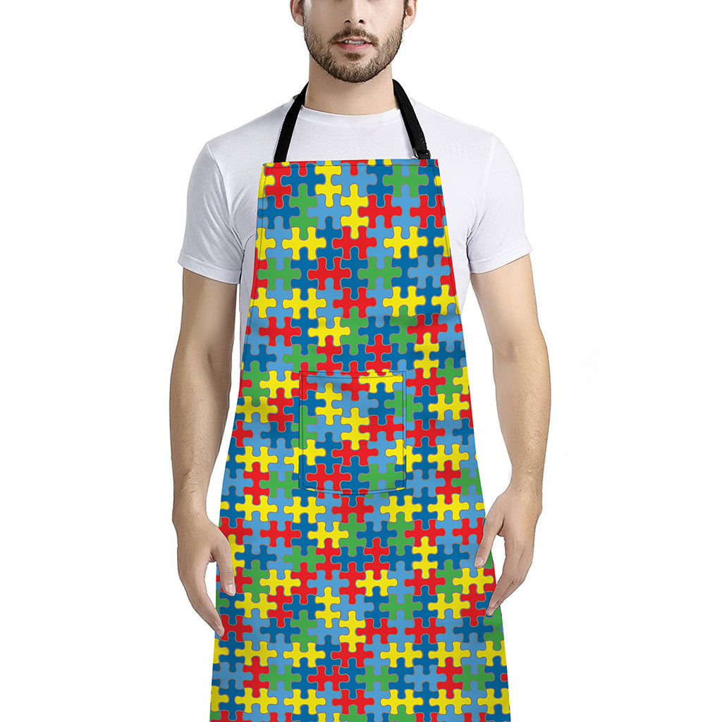 Autism Awareness Jigsaw Print Bib Apron With Pocket