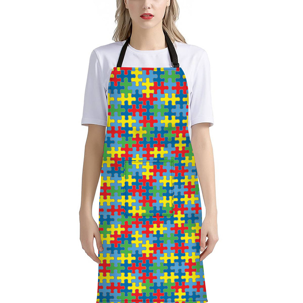 Autism Awareness Jigsaw Print Bib Apron With Pocket