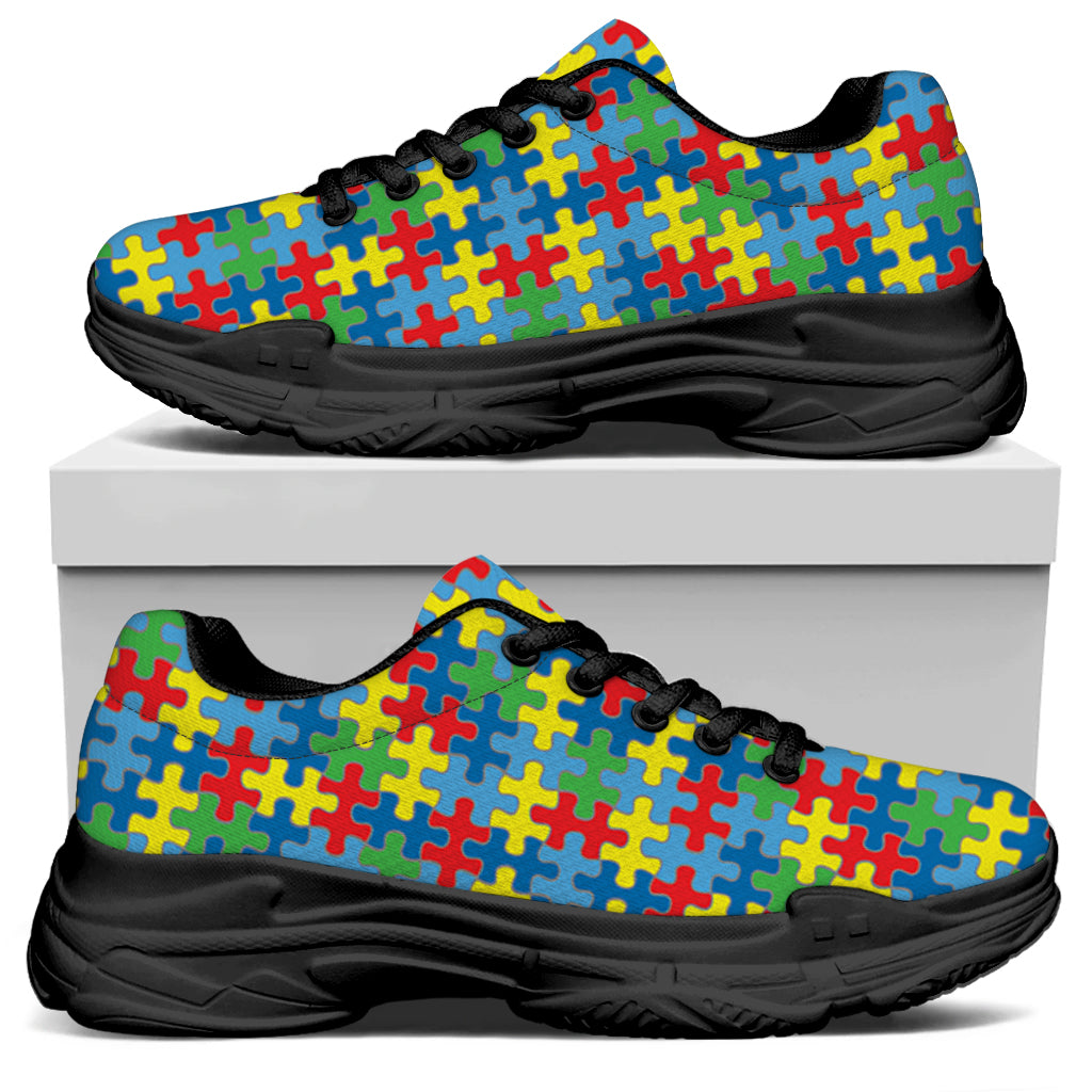 Autism Awareness Jigsaw Print Black Chunky Shoes