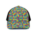 Autism Awareness Jigsaw Print Black Mesh Trucker Hat