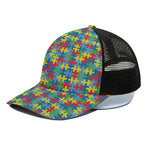 Autism Awareness Jigsaw Print Black Mesh Trucker Cap