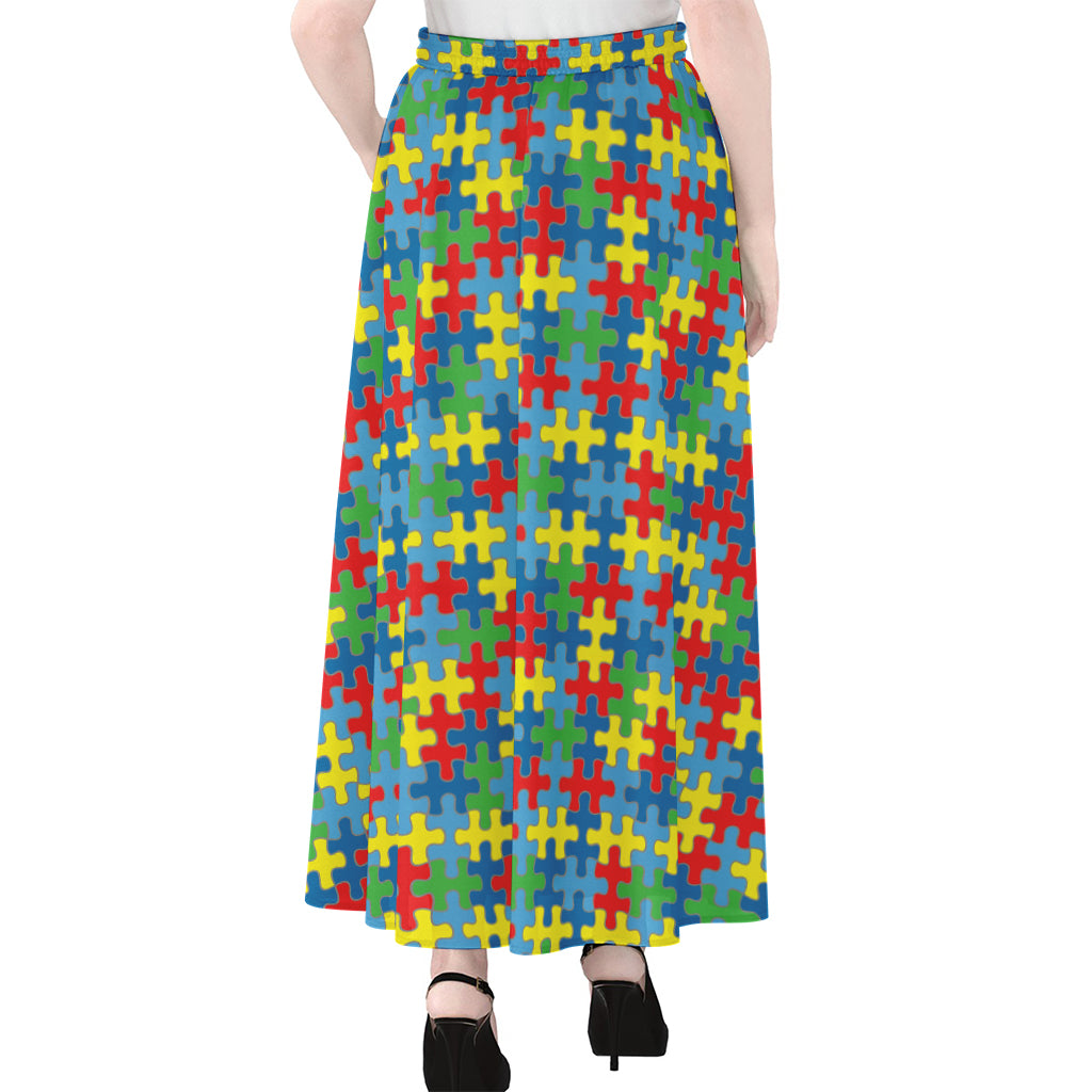 Autism Awareness Jigsaw Print Chiffon Maxi Skirt