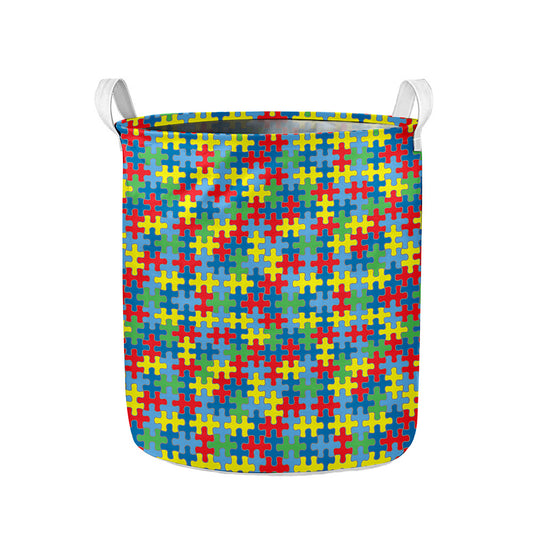 Autism Awareness Jigsaw Print Collapsible Laundry Basket