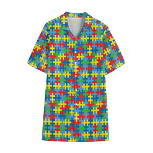 Autism Awareness Jigsaw Print Cotton Hawaiian Shirt