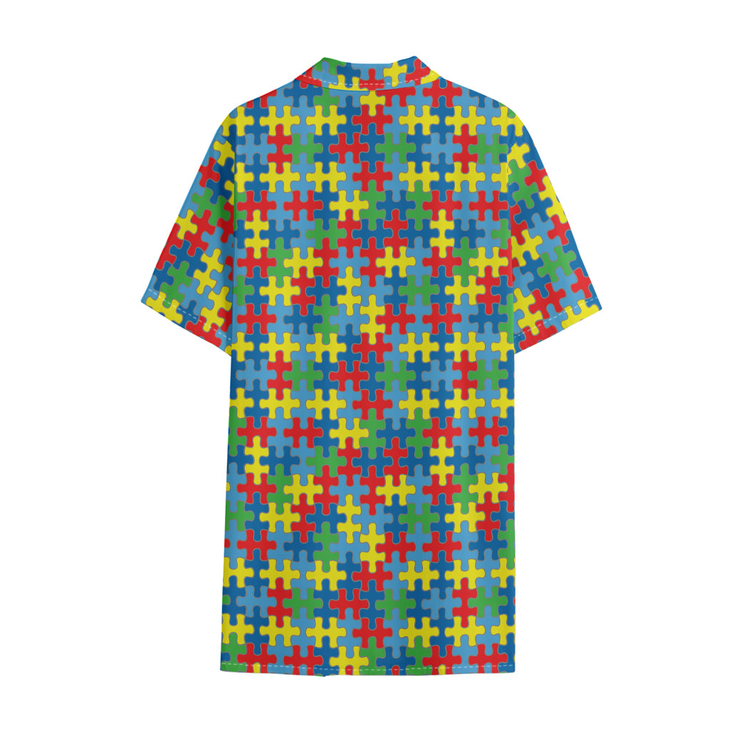 Autism Awareness Jigsaw Print Cotton Hawaiian Shirt