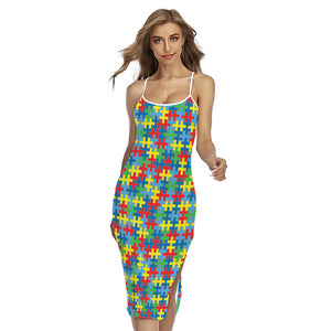 Autism Awareness Jigsaw Print Cross Back Cami Dress