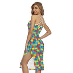 Autism Awareness Jigsaw Print Cross Back Cami Dress