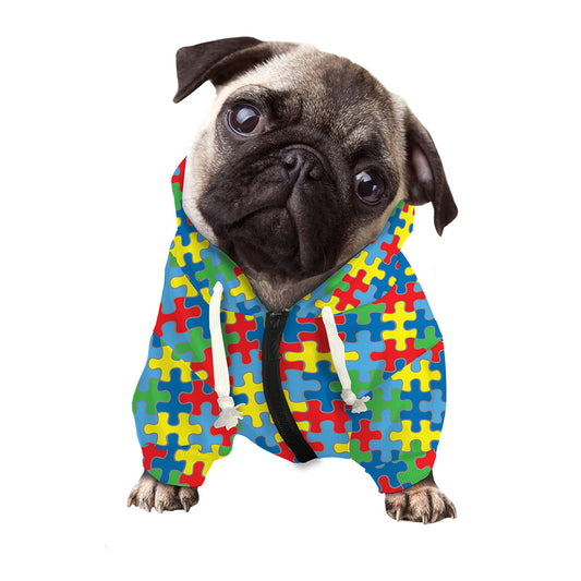 Autism Awareness Jigsaw Print Dog Zip Up Hoodie