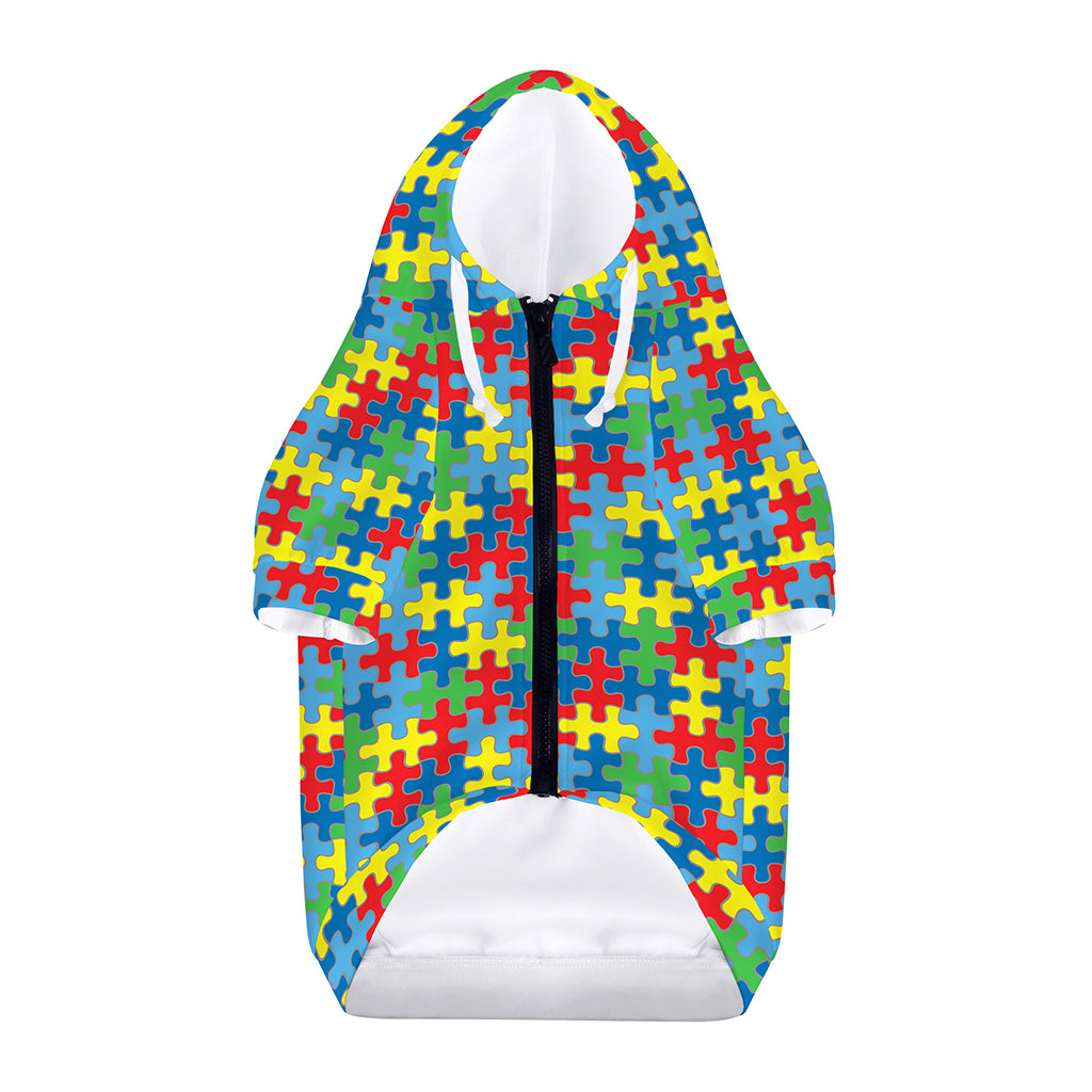 Autism Awareness Jigsaw Print Dog Zip Up Hoodie