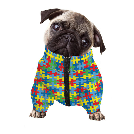 Autism Awareness Jigsaw Print Dog Zip Up Jacket