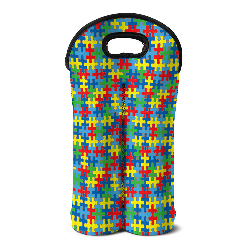 Autism Awareness Jigsaw Print Double Neoprene Wine Tote