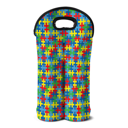 Autism Awareness Jigsaw Print Double Neoprene Wine Tote