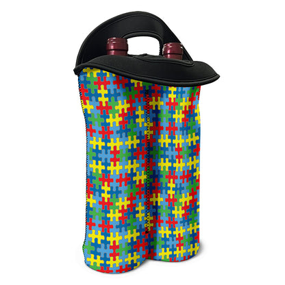 Autism Awareness Jigsaw Print Double Neoprene Wine Tote