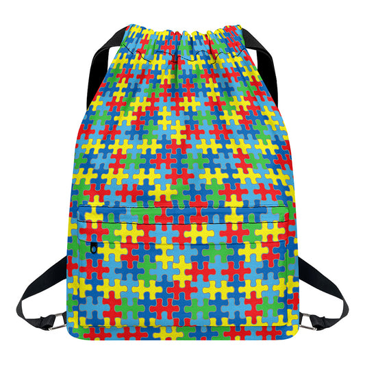 Autism Awareness Jigsaw Print Drawstring Backpack