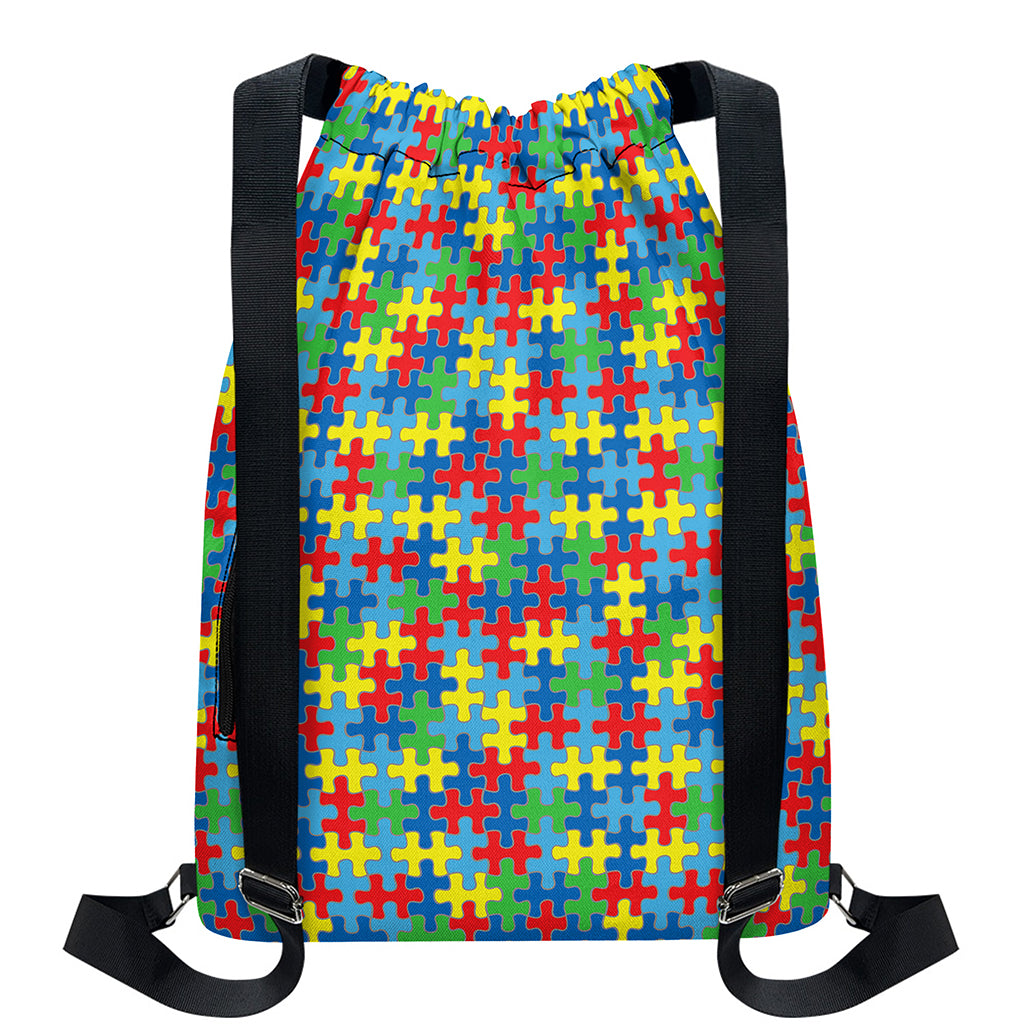 Autism Awareness Jigsaw Print Drawstring Backpack