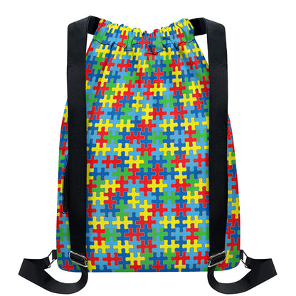 Autism Awareness Jigsaw Print Drawstring Backpack