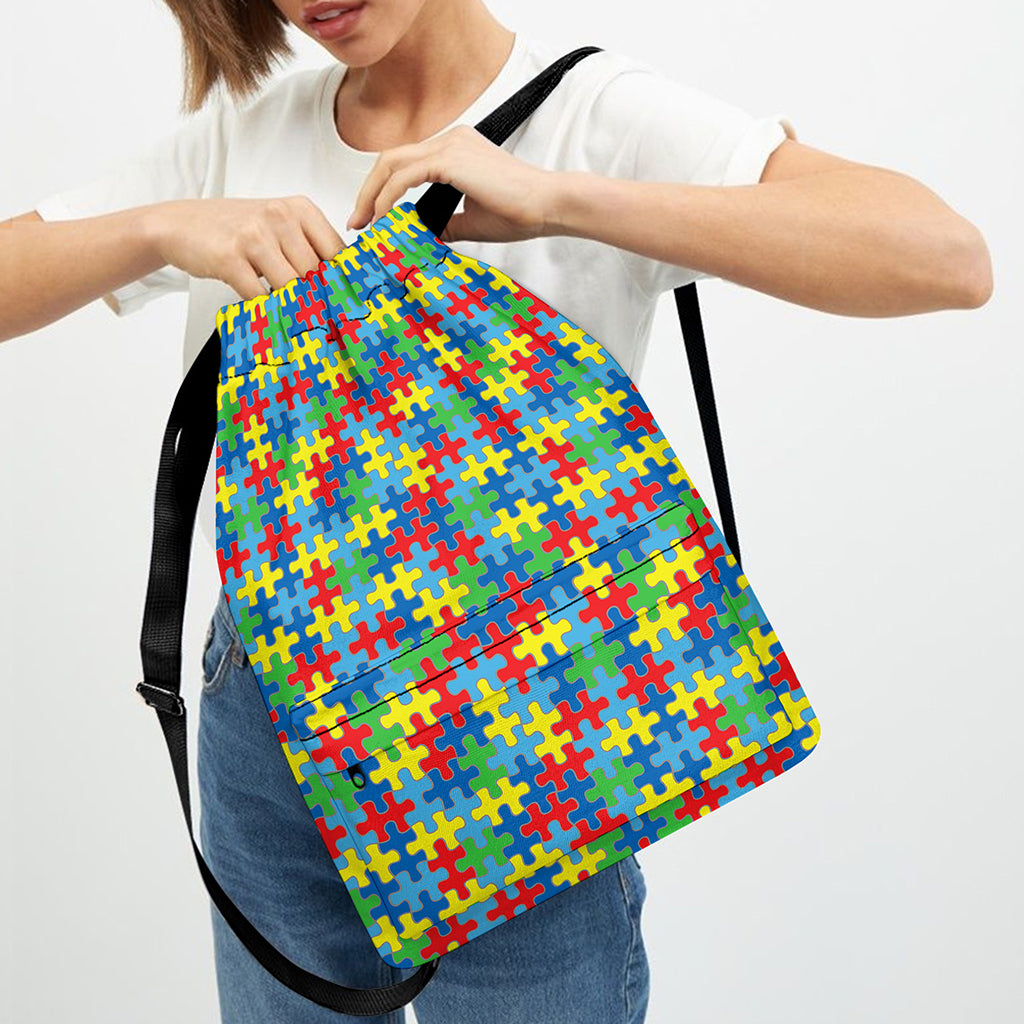 Autism Awareness Jigsaw Print Drawstring Backpack