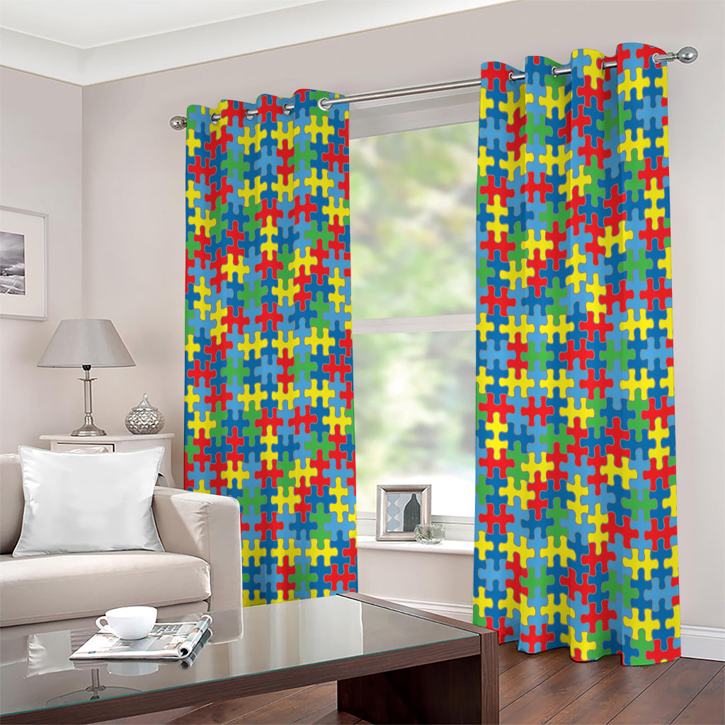 Autism Awareness Jigsaw Print Extra Wide Grommet Curtains