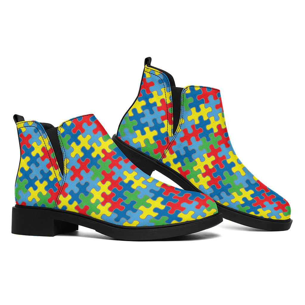 Autism Awareness Jigsaw Print Flat Ankle Boots