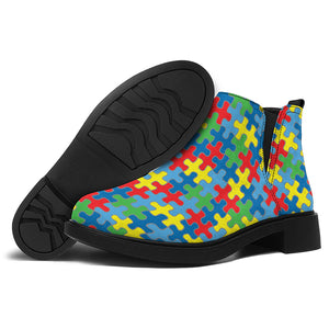 Autism Awareness Jigsaw Print Flat Ankle Boots